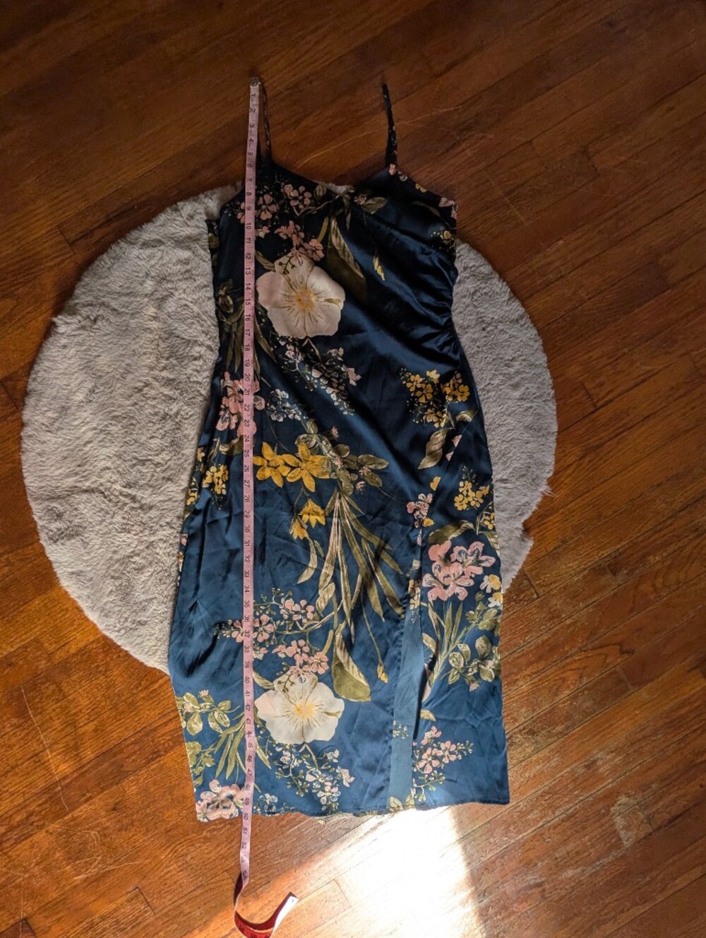 Lulus L Satin Floral Dress In Teal Blue